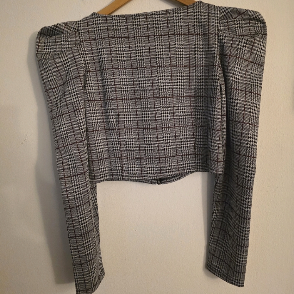 Forever 21 Checkered Zip-Front Crop Top - Black and White - Picture 3 of 5